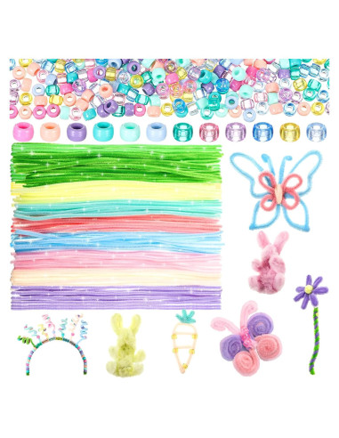Set de 1200 Perlas de Pony Color Pastel y 120 Limpiapipas Daifunli