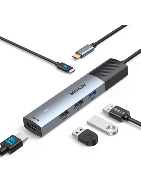 MOKiN Hub USB C 5 en 1 con HDMI 8K, 100W PD, 3 USB-A MOKiN Hub USB C 5 en 1 con HDMI 8K, 100W PD, 3 USB-A