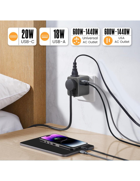 Adaptador de Viaje Universal GONEO 20W con USB C y A Adaptador de Viaje Universal GONEO 20W con USB C y A