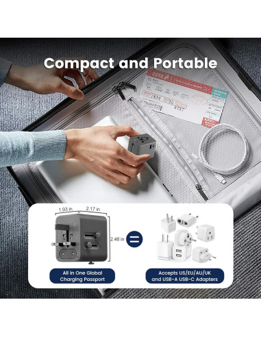 Adaptador de Viaje Universal GONEO 20W con USB C y A
