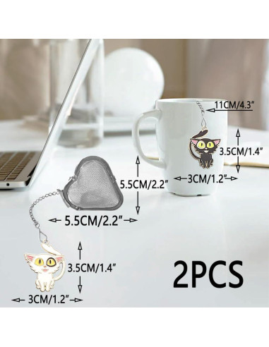 Infusor de Té de Acero Inoxidable HADEWEITE - Gato de Grandes Ojos, Paquete de 2