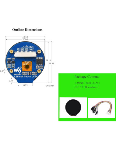 Módulo Pantalla LCD Táctil 1.28" Wonrabai 240x240 SPI I2C