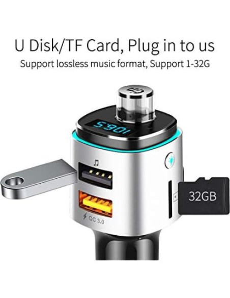 Transmisor FM Bluetooth 5.0 Couraglazer BC42 Carga Rápida USB Transmisor FM Bluetooth 5.0 Couraglazer BC42 Carga Rápida USB