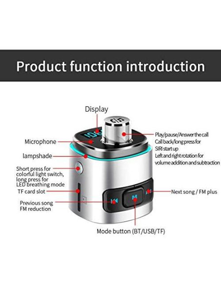 Transmisor FM Bluetooth 5.0 Couraglazer BC42 Carga Rápida USB Transmisor FM Bluetooth 5.0 Couraglazer BC42 Carga Rápida USB
