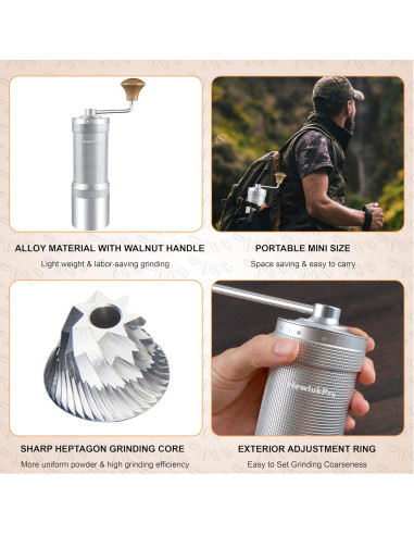 Molinillo de Café Manual NewlukPro M7 35g Aluminio Plateado