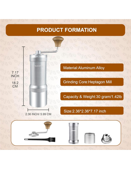Molinillo de Café Manual NewlukPro M7 35g Aluminio Plateado Molinillo de Café Manual NewlukPro M7 35g Aluminio Plateado