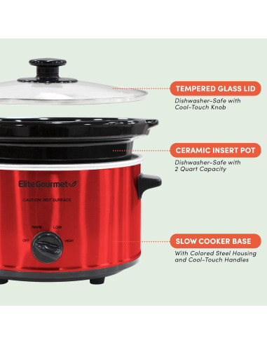 Cocinero Lento Eléctrico Elite Gourmet MST-275XR 2 Cuartos Rojo