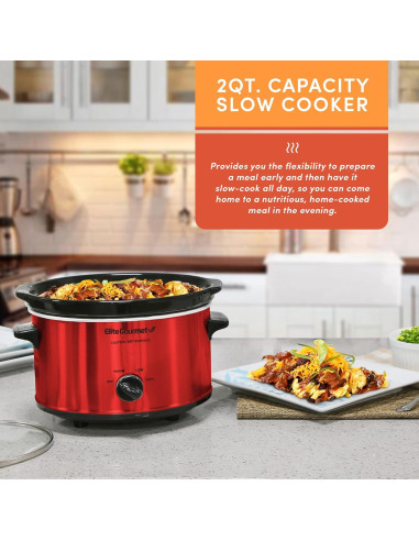 Cocinero Lento Eléctrico Elite Gourmet MST-275XR 2 Cuartos Rojo