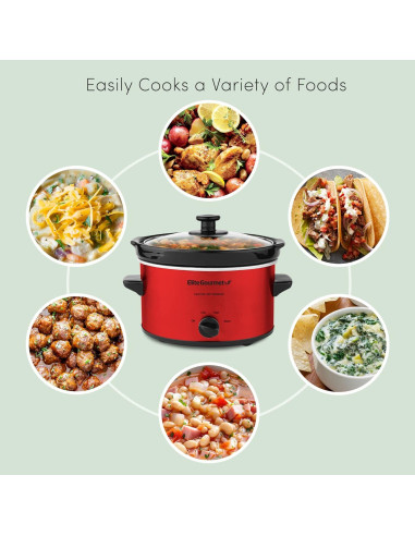 Cocinero Lento Eléctrico Elite Gourmet MST-275XR 2 Cuartos Rojo