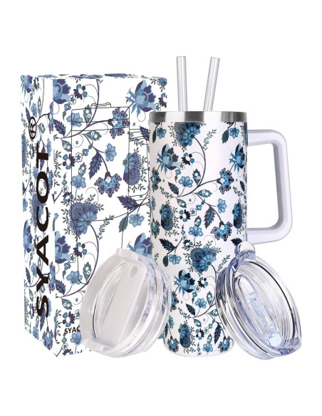 Taza de Acero Inoxidable SYACOT 40 oz Aislada con Asa y Popote Taza de Acero Inoxidable SYACOT 40 oz Aislada con Asa y Popote