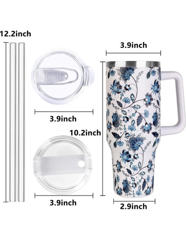 Taza de Acero Inoxidable SYACOT 40 oz Aislada con Asa y Popote