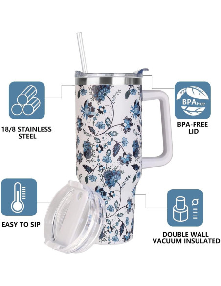Taza de Acero Inoxidable SYACOT 40 oz Aislada con Asa y Popote Taza de Acero Inoxidable SYACOT 40 oz Aislada con Asa y Popote