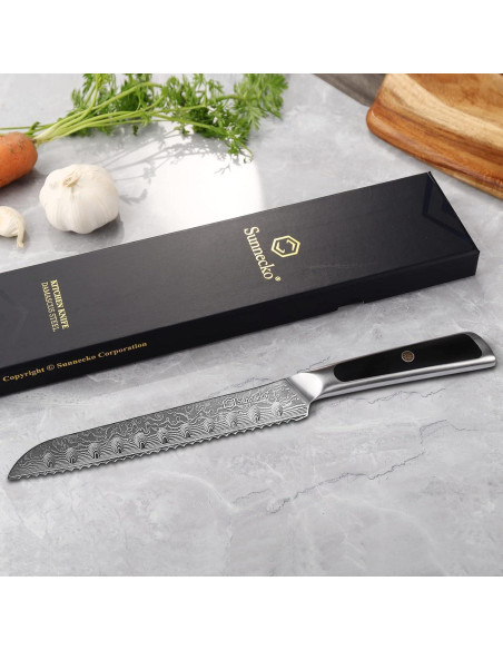 Cuchillo de Pan Sunnecko 20 cm Acero Damasco VG10 Forjado Cuchillo de Pan Sunnecko 20 cm Acero Damasco VG10 Forjado