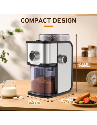 Molino de Café Eléctrico Ollygrin 2-12 Tazas Acero Inoxidable