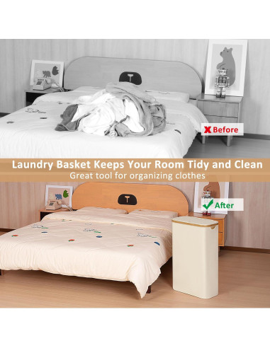 Cesto de Ropa Plegable iEGrow 60L Beige con Tapa y Mangos