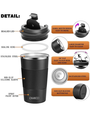 Taza de café de viaje CHANCCI 380ml aislada a prueba de fugas