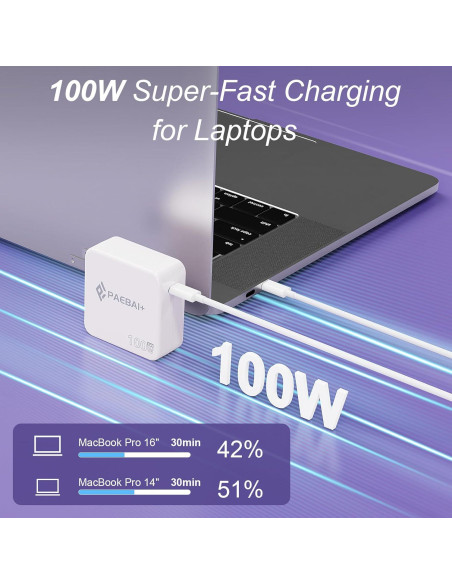 Cargador USB C PAEBAI+ 100W GaN PD3.0 Rápido con Cable 2M Cargador USB C PAEBAI+ 100W GaN PD3.0 Rápido con Cable 2M