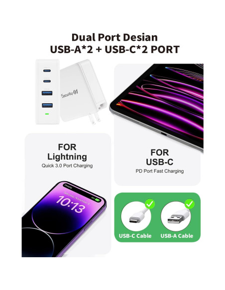 Cargador USB C 100W GaN 4 Puertos Seguridad-01 Rápido Cargador USB C 100W GaN 4 Puertos Seguridad-01 Rápido