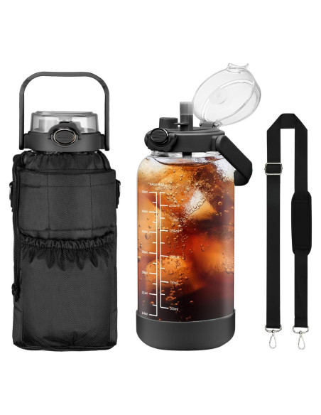 Botella de Agua de Vidrio Chunmo 2L con Popote y Funda Botella de Agua de Vidrio Chunmo 2L con Popote y Funda