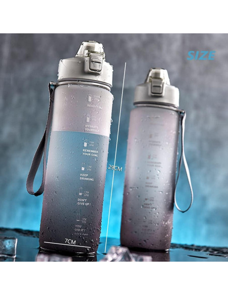 Botella de Agua DEARART 1000ml Gris con Pajilla y Marcador de Tiempo Botella de Agua DEARART 1000ml Gris con Pajilla y Marcador de Tiempo