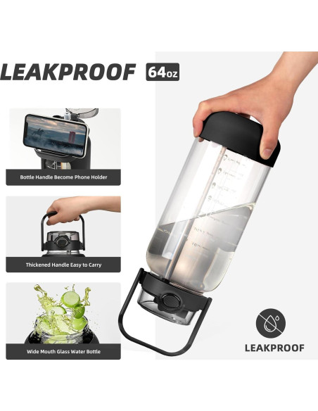 Botella de Agua de Vidrio Chunmo 2L con Popote y Funda Botella de Agua de Vidrio Chunmo 2L con Popote y Funda