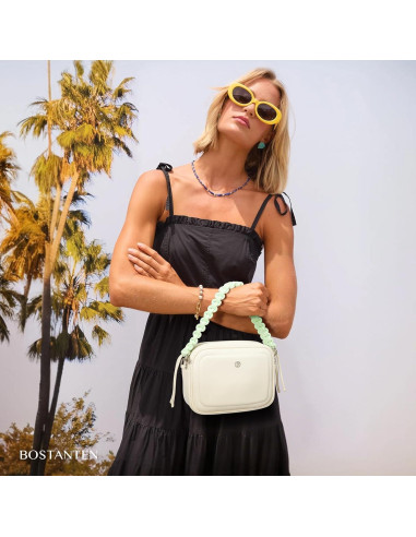 Bolso Cruzado BOSTANTEN de Cuero Vegano para Mujeres - Blanco y Beige