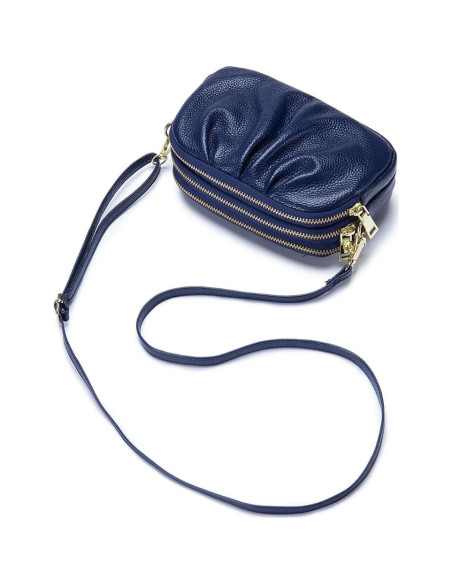 Bolso Cruzado Pequeño de Cuero Genuino para Mujeres Azul Bolso Cruzado Pequeño de Cuero Genuino para Mujeres Azul