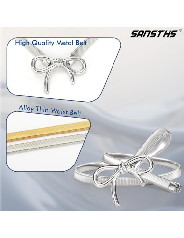 Cinturón Elástico de Metal Delgado Sansths para Mujeres - Plata