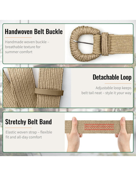 Cinturón Elástico de Paja Tejida para Mujeres - Boho - S Cinturón Elástico de Paja Tejida para Mujeres - Boho - S