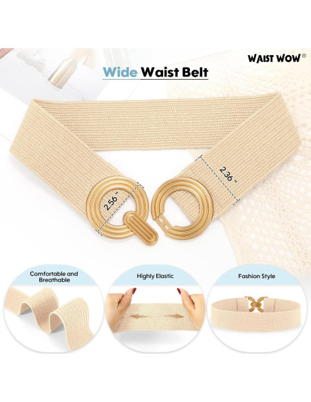 Cinturón Elástico de Paja Tejido para Mujeres - Hebilla Dorada Cinturón Elástico de Paja Tejido para Mujeres - Hebilla Dorada