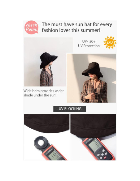 Sombrero de Cubo UPF50+ DRIONO Negro Ajustable Plegable Sombrero de Cubo UPF50+ DRIONO Negro Ajustable Plegable