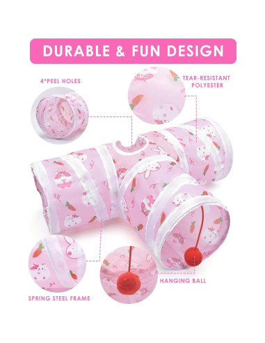 Túnel de Conejo Bissap Plegable 3 Vías Rosa 74.93x50.04 cm