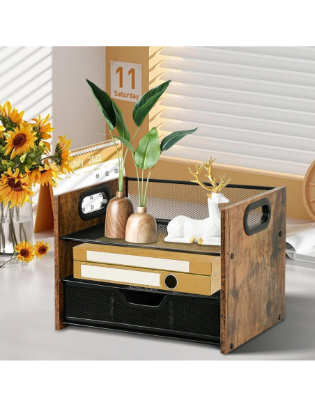 Organizador de Escritorio de Madera Boershun 3 Niveles con Cajón Organizador de Escritorio de Madera Boershun 3 Niveles con Cajón