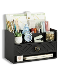 Organizador de Escritorio de Madera Negra Dreampossible 7 Compartimentos