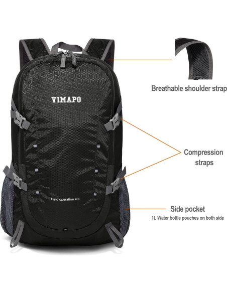 Mochila Plegable 40L Vimapo Nylon Ripstop Impermeable Negra Mochila Plegable 40L Vimapo Nylon Ripstop Impermeable Negra