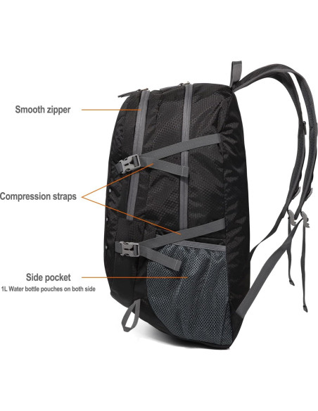 Mochila Plegable 40L Vimapo Nylon Ripstop Impermeable Negra Mochila Plegable 40L Vimapo Nylon Ripstop Impermeable Negra