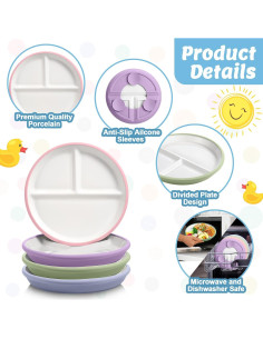 Platos Divididos para Niños Domensi 20.32 cm 4 Piezas Cerámica 2