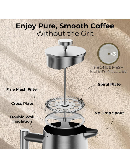 Cafetera Prensa Francesa Stellagro Acero Inoxidable 1L Doble Pared Cafetera Prensa Francesa Stellagro Acero Inoxidable 1L Doble Pared