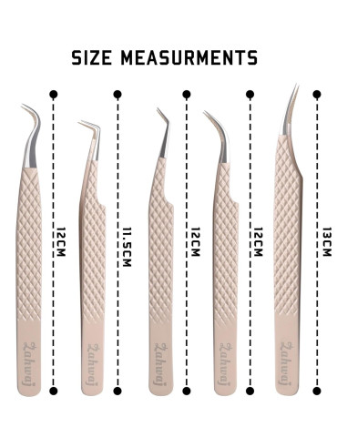 Set de 5 Pinzas para Pestañas ZAHWAJ - Acero Inoxidable Beige