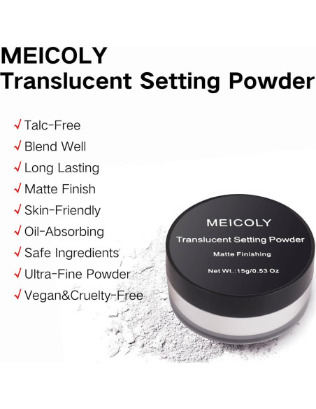 Polvo Fijador Sin Talco MEICOLY 49.6g Acabado Mate Polvo Fijador Sin Talco MEICOLY 49.6g Acabado Mate