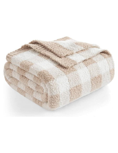 Manta de Sofá Snuggle Sac Cuadros Beige 127x152 cm Microfibra Manta de Sofá Snuggle Sac Cuadros Beige 127x152 cm Microfibra