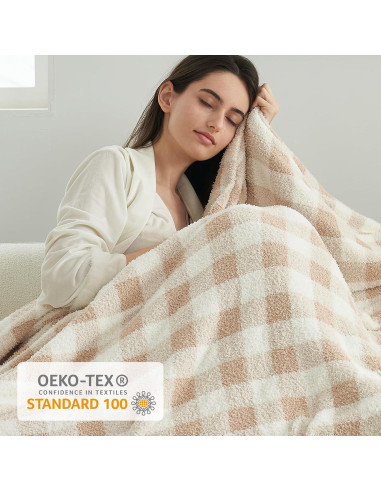Manta de Sofá Snuggle Sac Cuadros Beige 127x152 cm Microfibra