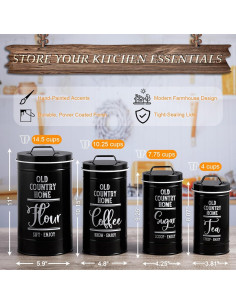 Conjunto de 4 Tarros Herméticos Negros DAYYET para Cocina 2