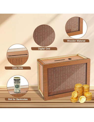 Caja de Ahorros de Madera SEILETOO con Contador para Niños