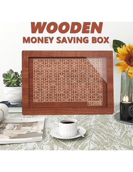 Caja de Ahorros de Madera YOSICHY con Objetivo $10000 Caja de Ahorros de Madera YOSICHY con Objetivo $10000