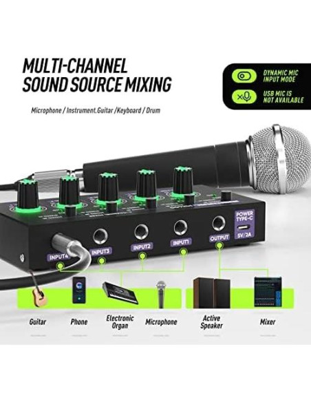 Mini Mezclador de Audio Estéreo 4 Canales USB MH400 Mini Mezclador de Audio Estéreo 4 Canales USB MH400