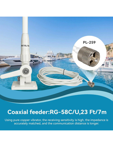 Antena Marina VHF Retevis MA06 3.5dBi 1.1m con Cable 7m Antena Marina VHF Retevis MA06 3.5dBi 1.1m con Cable 7m