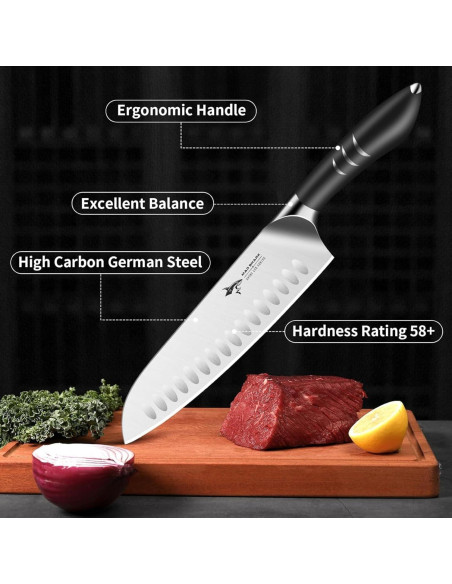 Cuchillo Santoku 20 cm MAD SHARK - Acero Alemán, Mango Ergonómico Cuchillo Santoku 20 cm MAD SHARK - Acero Alemán, Mango Ergonómico