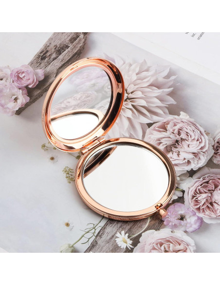 Espejo de Maquillaje Compacto WSNANG Oro Rosa Musical 7.1cm Espejo de Maquillaje Compacto WSNANG Oro Rosa Musical 7.1cm