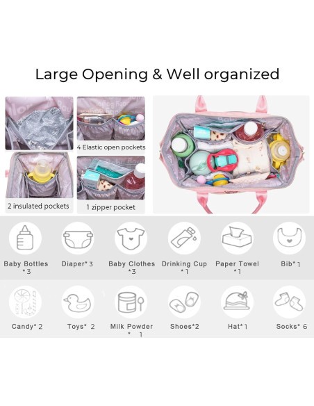 Bolsa de Pañales Mediana BHAFEM Rosa, Mochila Tote Convertible Bolsa de Pañales Mediana BHAFEM Rosa, Mochila Tote Convertible